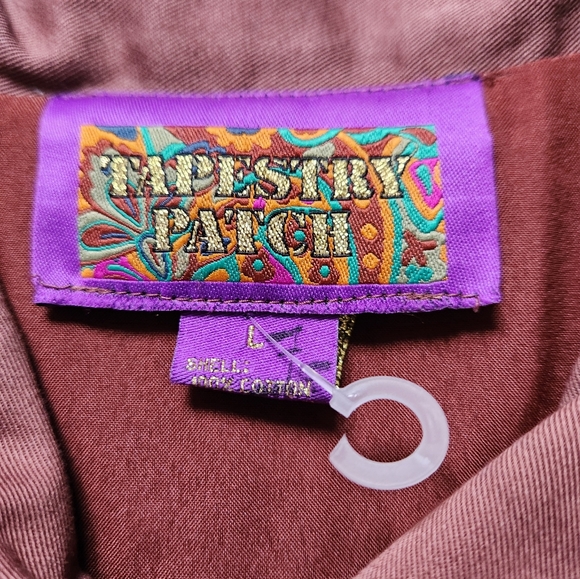 Tapestry Patch Women's L Jacket Sequined Flowers &Embroidered Bees Lined Brown - Picture 4 of 8